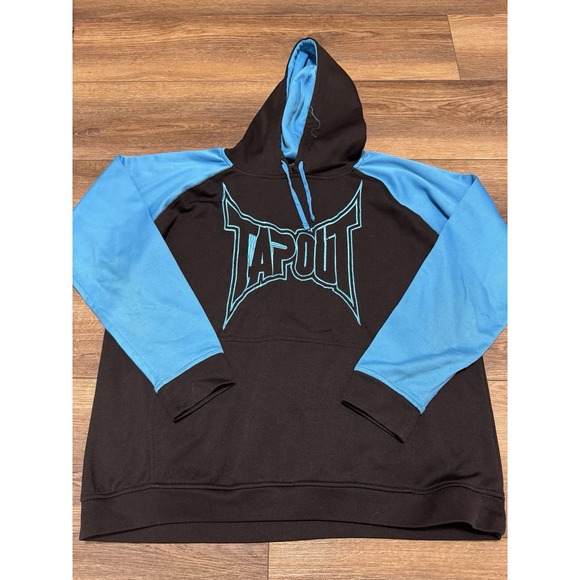 Y2K Tapout Spell Out Black Blue Hoodie Sweatshirt Pockets Used Men's Size 2XL - Picture 1 of 8